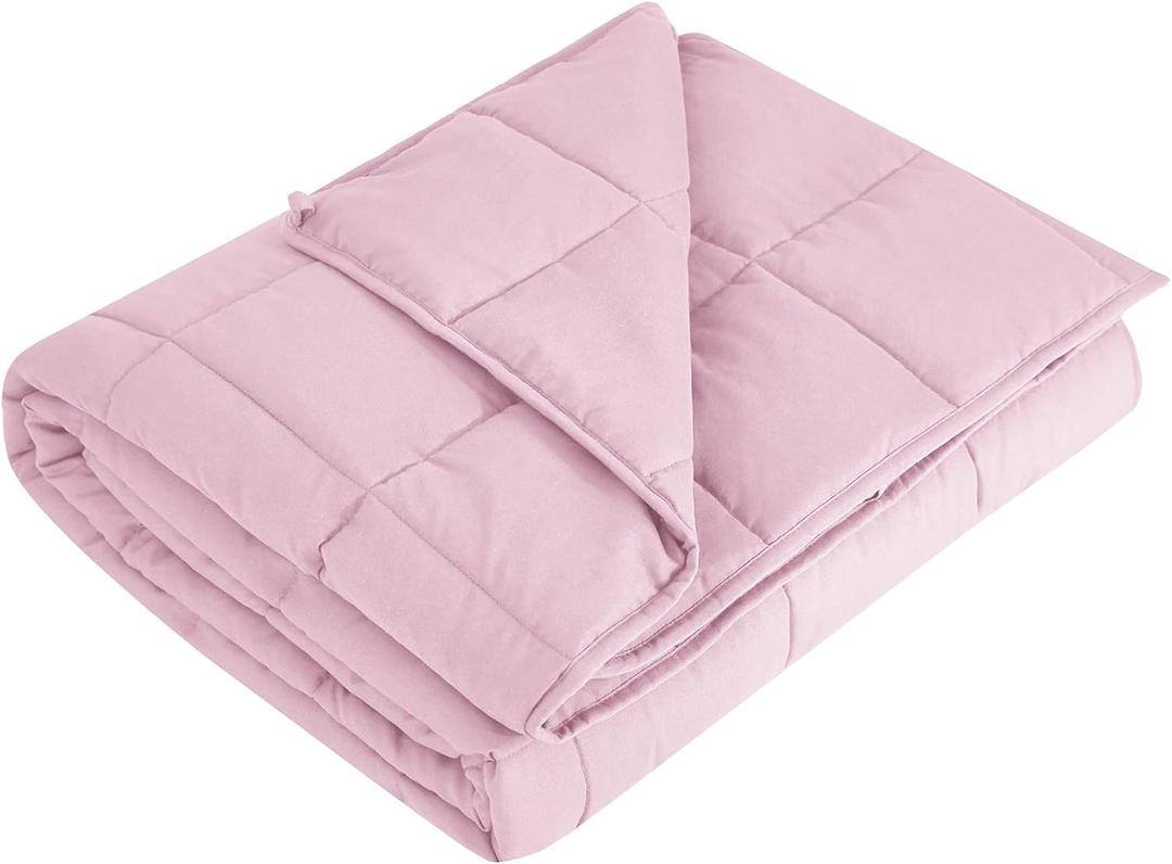L'AGRATY Weighted Blanket - 48"x72" 15lbs Cooling Breathable Heavy Blanket Microfiber Material with Glass Beads for Adult All-Season Summer Fall Winter Soft Thick Comfort (Pink)