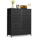 8-Drawer Dresser for Bedroom, Anti-Tip Tall Storage Organizer Chest of Drawers with Wooden Top and Metal Frame Fabric Bins for Closet, Living Room, Hallway, Entryway, Black