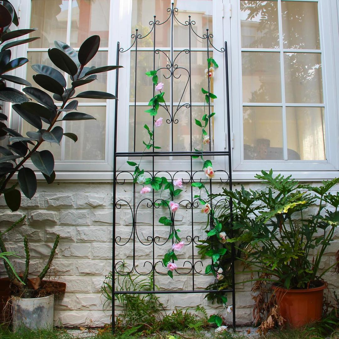 SCENDOR Metal Trellis 86.6" H x 29.5" W Powder-Coated Black Attractive Plant Support Garden Trellis Stylish Garden Addition Lattice Outdoor Yard Dcor Roses Vine Ivy Clematis Trellises Black (86.6 inch-1 pack)