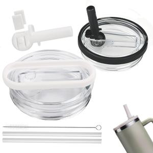 40 oz Tumbler Detachable Flip Straw Lid Replacement Inside Diameter 3.6 Inch,2 Pcs Spillproof Tumbler Flip Lid Only for Stanley Quencher H2.0 Cup Accessories (White+black)