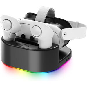 KAFRI Charging Dock for Meta/Oculus Quest 3/3s/2 Headset, VR Accessories Charger Station with RGB Light, Display Stand and 2 USB C Charger for Head Strap or Other Devices, Gamer Gift for Men Boyfriend