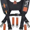 WELKINLAND Heavy-Duty leather tool belt suspenders, Carpenter tool bag suspenders, Leather suspenders for tool belt, Construction tool belt, Tool belt suspenders for men
