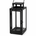 Metal Candle Lantern 12'' High Decorative Outdoor Lantern Hanging Lantern with Tempered Glass for Christmas Home Decor Living Room Parties Events Tabletop Indoors Outdoors (Black Matte)