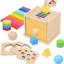 YHHYTOY Montessori Toys for 1+ Year Old, 4 in 1 Object Permanence Coin Box, Ball Drop Color Sorting Sensory Fine Motor Skills Toys Shape Sorter for Toddlers 1-3, Gifts for 1 2 3 Year Old Girls Boys