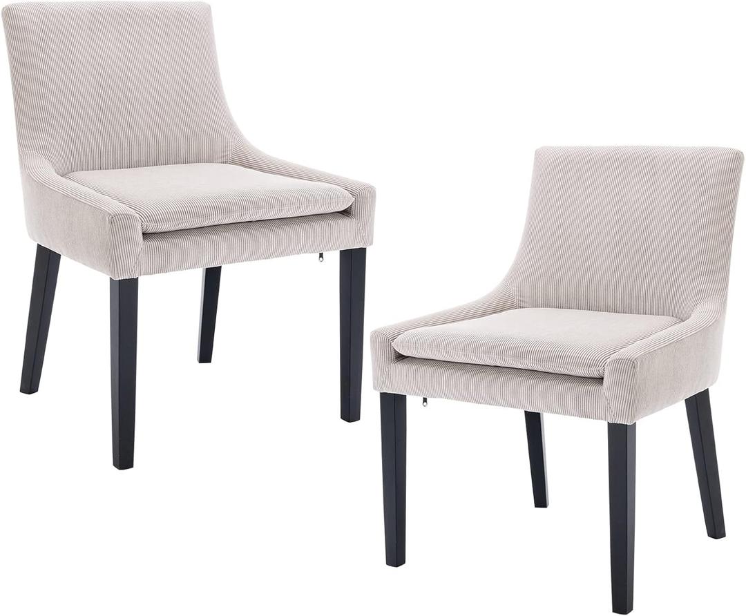 COLAMY Modern Dining Chairs Set of 2, Upholstered Corduroy Accent Side Leisure Chairs with Mid Back and Wood Legs for Living Room/Dining Room-Beige