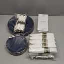 KIRE 175Pcs Blue Plastic Plates - Navy Blue Plates Disposable - 25 for Dinner 25 for Dessert 25 Pre Rolled Napkins with Gold Plastic Silverware and 25 Cups for Birthday/Wedding/Passover/Graduation