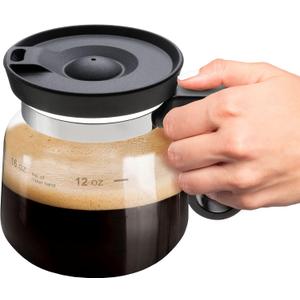 Coffee Mug in Coffee Pot Shape 4 Tall  Compact 16 Oz Glass Carafe Design with Sip Lid | Fun Gift for Java Lovers | Cute, Compact Novelty Joe Mug Small Size Cute Carafe Shaped - Size 4" H x 3.75" W