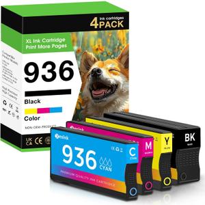 936 936e 936xl 936 XL Ink Cartridges Replacement for HP 936 936e 936 XL 936xl Ink Cartridges for HP Printers Combo Pack Works with OfficeJet 9120 OfficeJet Pro 9110 9120 9130 (4-Pack) (4)