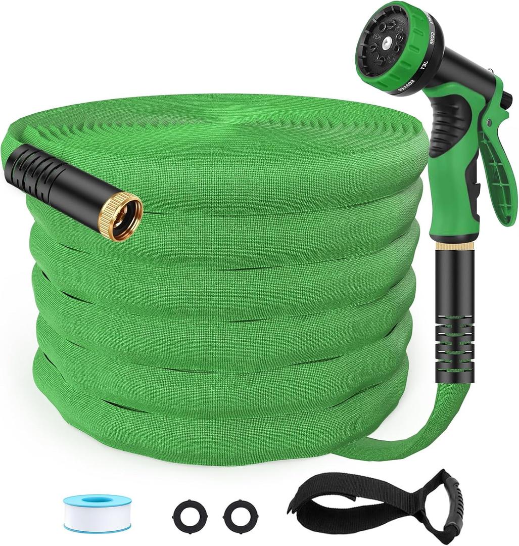 Flexible Garden Hose 50ft, Lightweight Water Hose with 10 Function Spray, Portable Water Pipe Leak-Proof Kink Free Non-Shrinking Drinking Water Safe Hose Durable for Car Wash Patio Yard House Camping (Green)