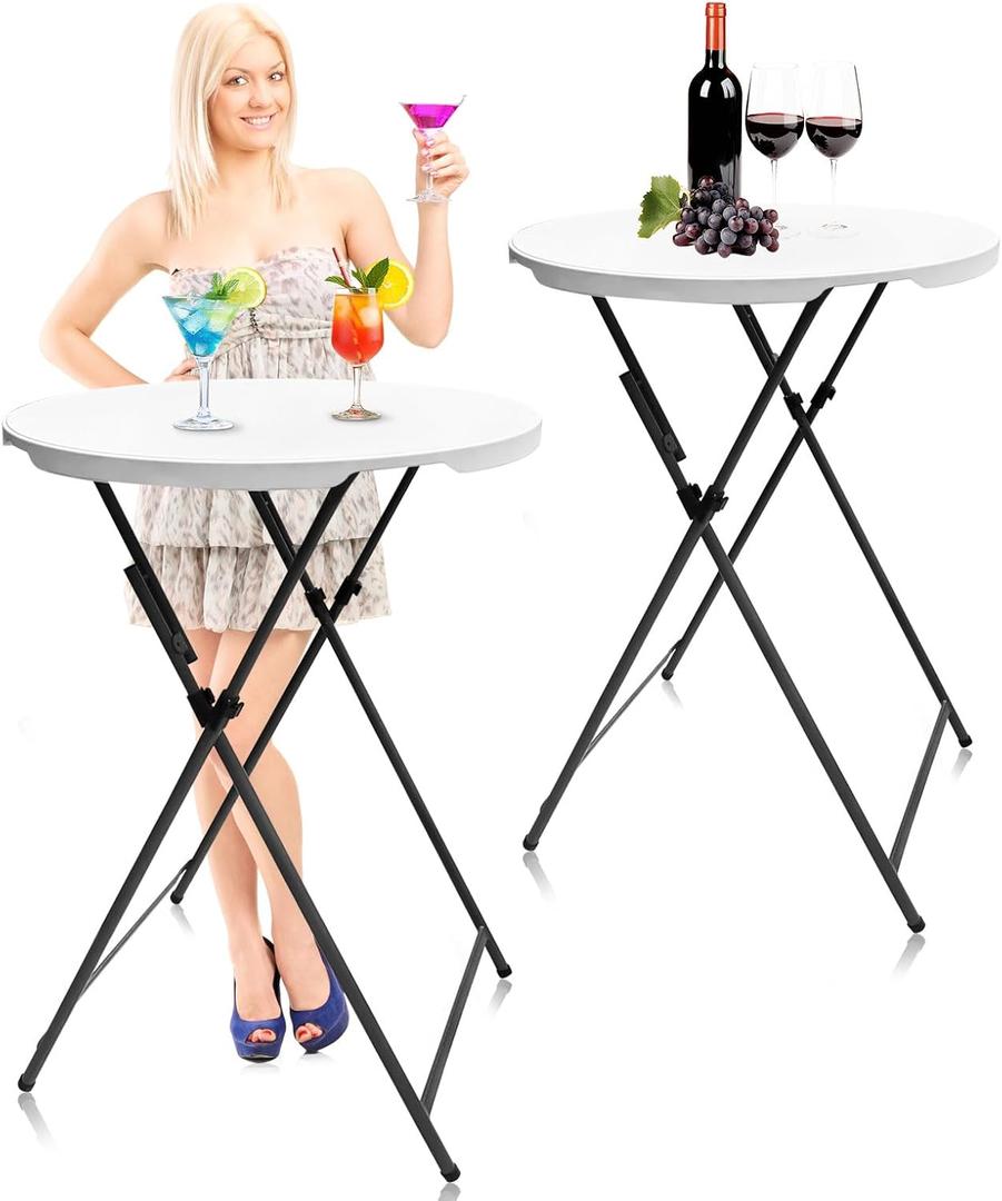 Folding 2-Pack 32in Bar Table Round Foldable Cocktail Table for Indoor and Outdoor Use Compact Design Portable Ideal for Parties Events Dining and Gatherings