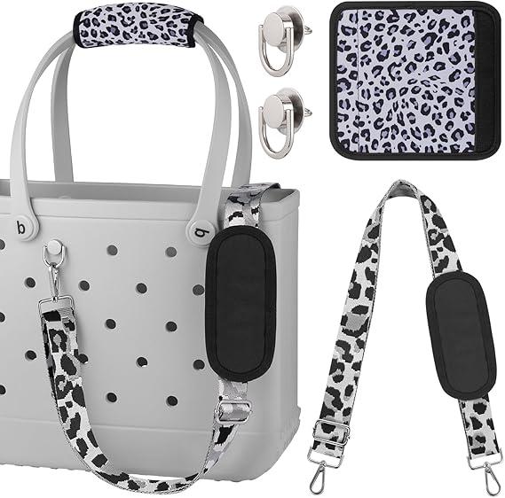 OUTXE Strap Wrap for Bogg Bag, Adjustable Crossbody Shoulder Strap, Neoprene Handle Wrap Protector, Universal Beach Bag Accessories Compatible with Simply Southern& Simple Modern, Leopard