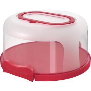 Top Shelf Elements Round Cake Carrier For Up To 10 Inch Cake Portable Cake Stands Two Sided Cake Box With Handle Fashionable Base Doubles as Five Section Serving Tray Container Holds Pies(Scarlet)