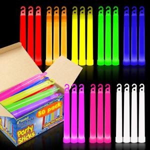 50 Multi Color Ultra Bright Glow Sticks Bulk - 12 Hour Duration - Versatile Use Glow Sticks for Parties, Emergency Light, Camping, and Survival Kit