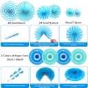 2 x LRCXL Blue Party Decoration, 21Pcs Blue Hanging Paper Fans, Paper Pom Poms Flowers, Pennant, Garland String, Banner for Boy Birthday, Bridal Shower, Baby Boy Showers, Wedding