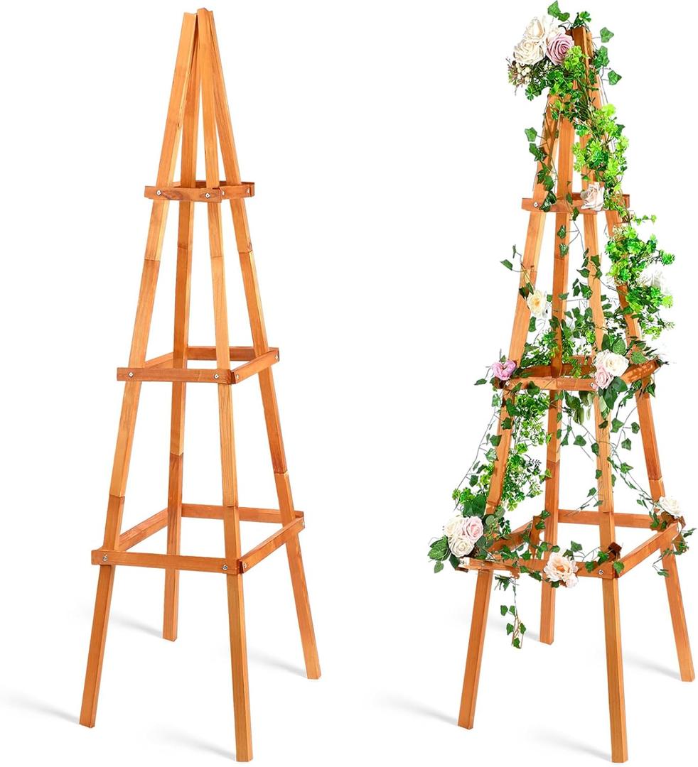 Wonderjune 70.8in Tall Wooden Obelisk Trellis Outdoor Garden Trellises Easy Assembly Climbing Plant Support for Climbing Plants Porch Balcony Backyard Flowers Trailing Vegetables