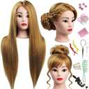 Light Auburn Real Hair Mannequin Head for Braiding Practice, 28" Professional Stylist Training Doll Head for Hair Styling & Mannequin Head with Hair for Kids Creative Fun