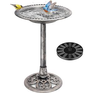 VIVOHOME Bird Bath with Solar Fountain for Outside, Polyresin Pedestal Bird Baths with Solar Powered Pump for Outdoor, Garden, Weather-Resistant Birdbaths with 20" Bowl, Gray