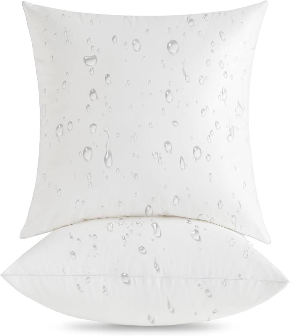 Oubonun 18 x 18 Outdoor Pillow Inserts (Pack of 2) - Square Waterproof Throw Pillow - Decorative Throw Pillows Insert for Couch Sofa Bed Patio Furniture - White Pillow (18 x 18 (2 Packs))