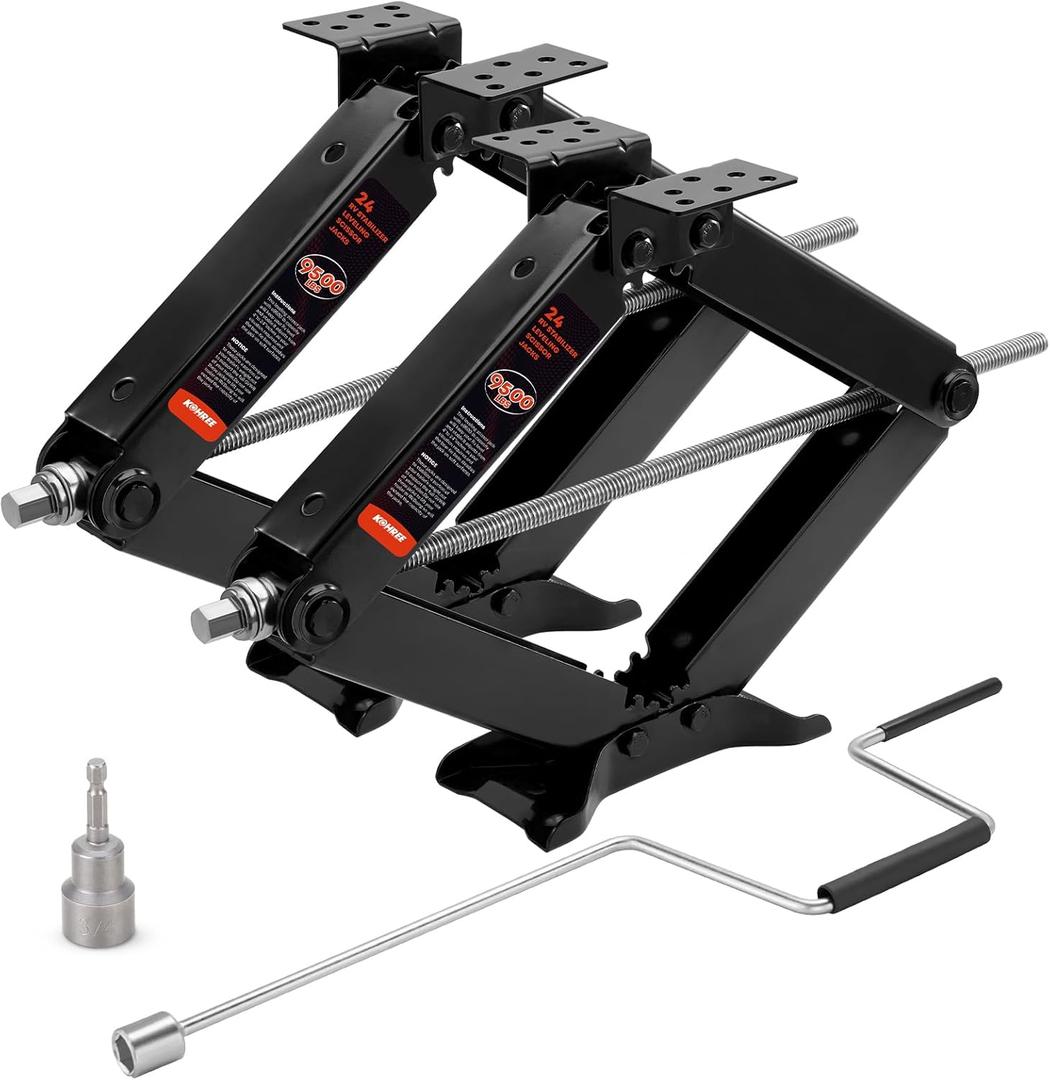 Kohree 9500 lbs RV Stabilizer Jacks 24", Leveling Scissor Jacks for Travel Trailer, Set of 2, Heavy Duty Camper Stabilizer Jacks Kit with Anti-Slip Handle and Drill Socket, Easy to Install