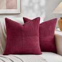 Fancy Homi 2 Packs Burgundy Red Decorative Throw Pillow Covers 18"x18" for Living Room Couch Sofa, Boho Farmhouse Home Decor, Soft Corss Corduroy Patchwork Textured Square Cushion Case 45x45 cm (18" x 18" (Pack of 2), Burgundy)