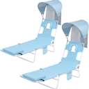 Backpack Beach Tanning Chair with Canopy Sun Shade & Face Hole, 6 Position Folding Lounge Sun Chair for Adults Outside Reading Sunbathing Poolside Camping Lawn, UPF 50+, 2 Pack, Patented (Baby Blue)