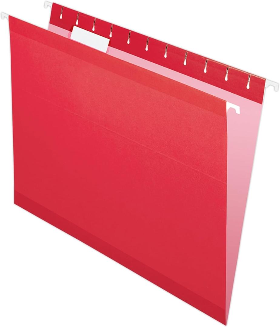 Pendaflex Reinforced Hanging File Folders, Letter Size, Red, 1/5 Cut, 25/BX (4152 1/5 RED)