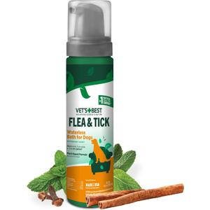 Vet's Best Natural Flea and Tick Waterless Bath for Dogs  No-Rinse Dry Foam Shampoo with Certified Essential Oils  Natural Flea Treatment with Plant-Based Ingredients  8 oz Bottle  Made in USA