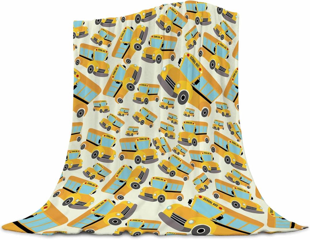 School Bus Blanket - Ultra Soft Flannel Fleece Throw for Kids, Toddlers & Adults - Cozy Plush Blanket for Bed, Sofa, Couch - Bus Driver Gift, Wheels on Bus Blankets, Lightweight & Breathable, 40"x50"