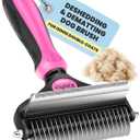 MalsiPree Dog Brush for Shedding - 2 in 1 Undercoat Rake Deshedding Tool for Medium to Large Double-Coated Dog Grooming - Pet Dematting Comb - Pet Deshedder (Pink)