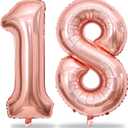 Rose Gold Number 18 Mylar Foil Balloons, 40 Inch Giant 18th Birthday Balloons for Girls, Rose Gold Number 1 & 8 Helium Balloon for Women 18th Anniversary Party Decorations Supplies