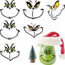2Pack Large 5 Inch Christmas Face Eyes Stickers for Crafts Vinyl Faces Pitcher Rub on Transfers Decals for Ornaments Glass Drinking Cups Wood Decorations Balls Party Supplies (face8)