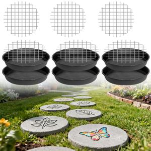 6 Pcs Stepping Stone mold with Reinforced Steel Net, Round Plastic Cement molds for Concrete, Dia 10.2 in/ 1.18 in Depth Black Tray, Reusable DIY Form for Garden Path, Walkway