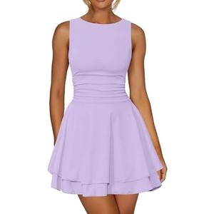 Kaximil Women's Ruffle Hem Boat Neck Mini Dress Sleeveless Ruched Corset Short Party Dresses Small