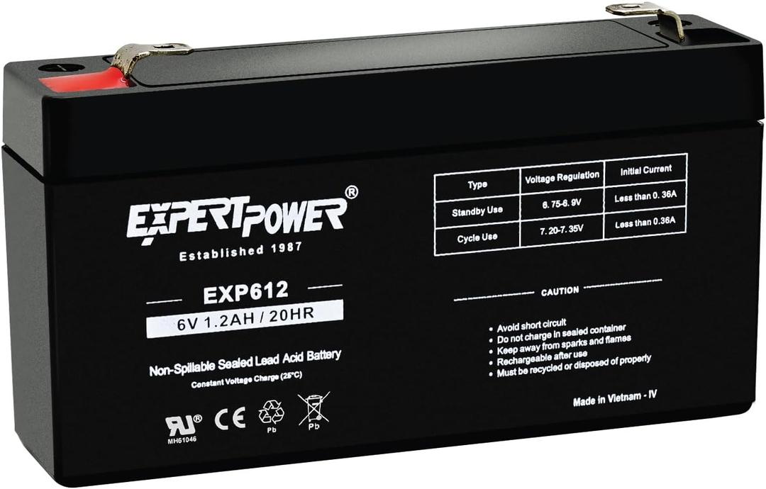ExpertPower EXP612-1.2Ah 6V Rechargeable Battery, Alarm Battery Replacement for Security System, Home Alarm, GE XT Backup, Replaces DJW6-1.2, 6V1.3AH 1.4AH, Sealed Lead Acid, F1 Terminals