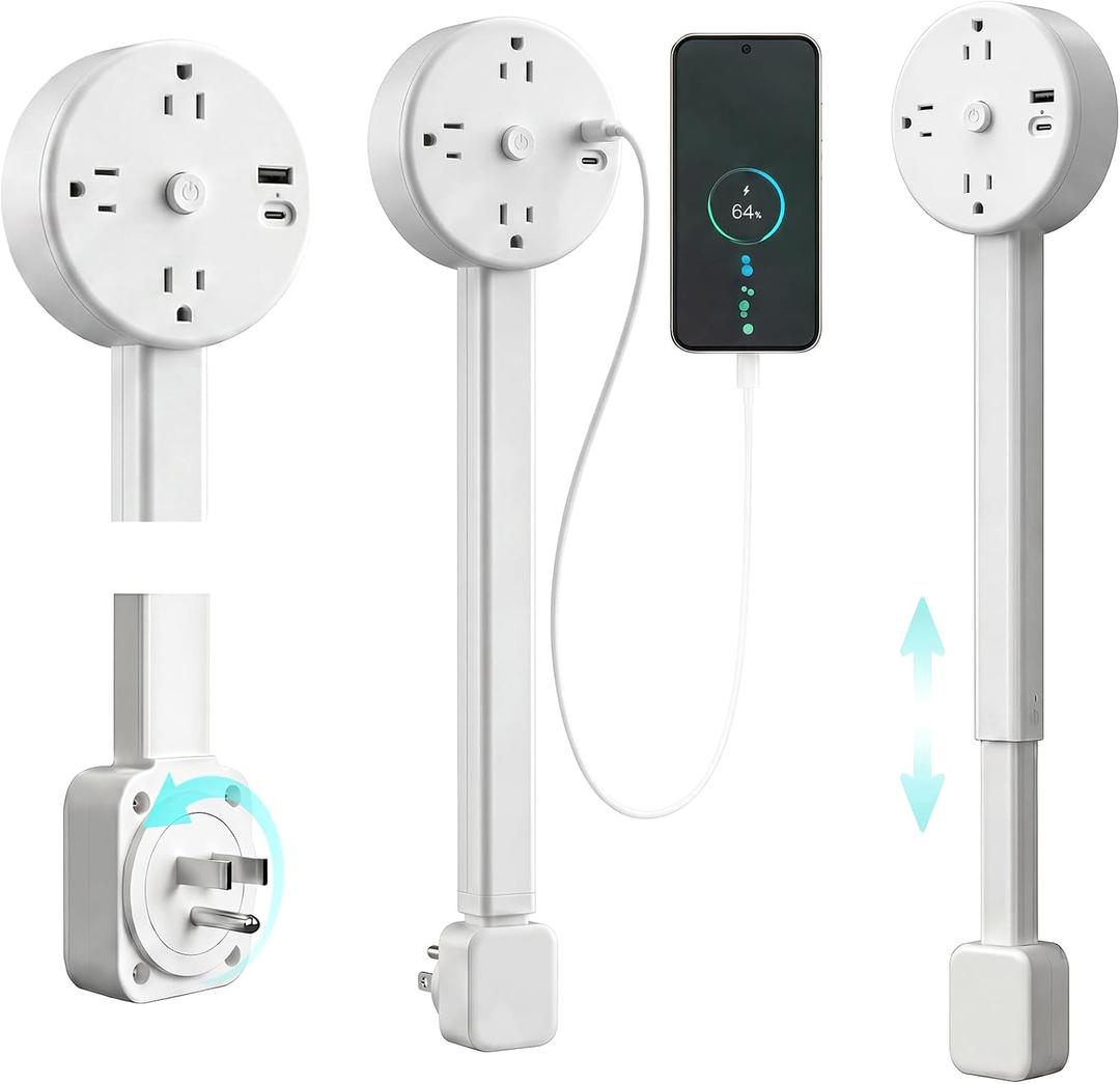 Outlet Extender Stick, 6 Outlet Rotating Power Strip, 18.6-26.4 in