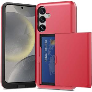 ZUSLAB Card Holder Slot Case Compatible with Samsung Galaxy S24 6.2 Inches 2024, Phone Wallet Case for Galaxy S24, Shockproof Rubber & PC Bumper Dual Layer Cover for Women Men Teens, Red