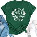 2 x Christmas Cookie Baking Crew Shirts Women: Merry Christmas Printed T Shirt Casual Xmas Holiday Tee Tops (Green, L)