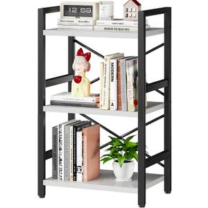 Homeiju Bookshelf, 3 Tier Industrial Bookcase, Metal Small Bookcase, Rustic Etagere Book Shelf Storage Organizer for Living Room, Bedroom, and Home Office(White) Patent Pending D29873033