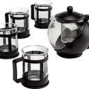 Primula Half Moon Teapot Set with 4 Tea Cups, Removable Stainless Steel Filter and Infuser, Glass Tea Maker, Filter, Dishwasher Safe, 40-Ounce, Tea Gift Set, Tea Set for Service of 4 Adults