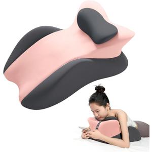 Memory Foam Wedge Pillow, Prone Pillow Headboard & Bed Reading Pillow, Multifunctional Ergonomic Support for Back Pain, Acid Reflux, Sitting Up, Back Cushion with Removable Stretch Cover (Gray Pink)