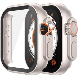 Misxi 2 Pack Hard PC Case Built in Tempered Glass Compatible with 49mm Apple Watch Ultra 3 (2025) / Ultra 2 / Ultra, Thin Protective Case with Screen Protector for iWatch, Cover with Button, 2 Starlight