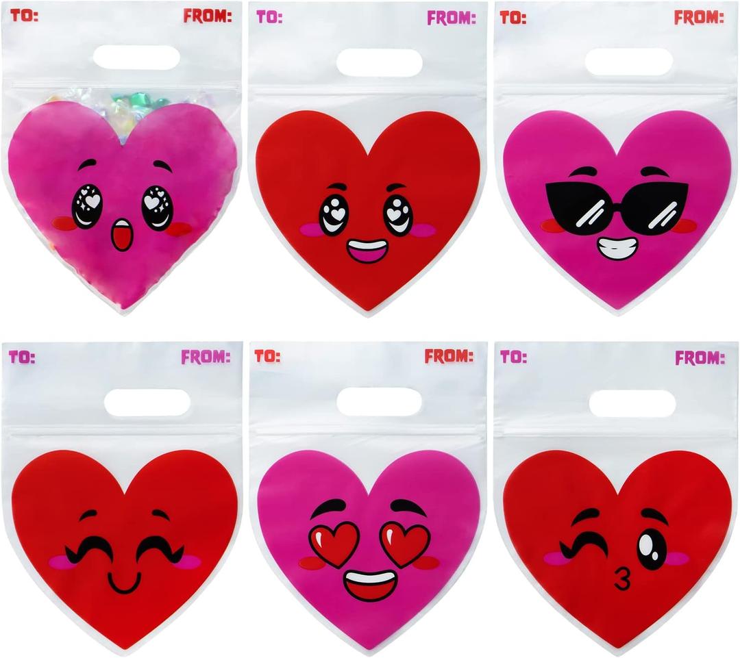 JOYIN 48 Pcs Valentines Day Cellophane Gift Bag,Candy Treat Bags,Goodie Bags with Red Pink Heart Designs for Kids Party Favors, Classroom Exchange Prizes, Valentines Cookie Bags