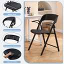KAIHAOWIN 2 Pack Plastic Folding Chair with Armrest, Heavy Duty Foldable Chairs with Steel Frame Commercial Stackable Guest Chairs for Indoor and Outdoor-Black, 24 inches x 20 inches x 31.2 inches