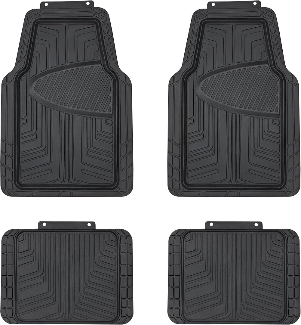 Amazon Basics 4-Piece Premium All-Season Anti-Slip Rubber Floor Mats, All Weather Protection for Cars, SUVs and Trucks, Universal Trim to Fit, Black