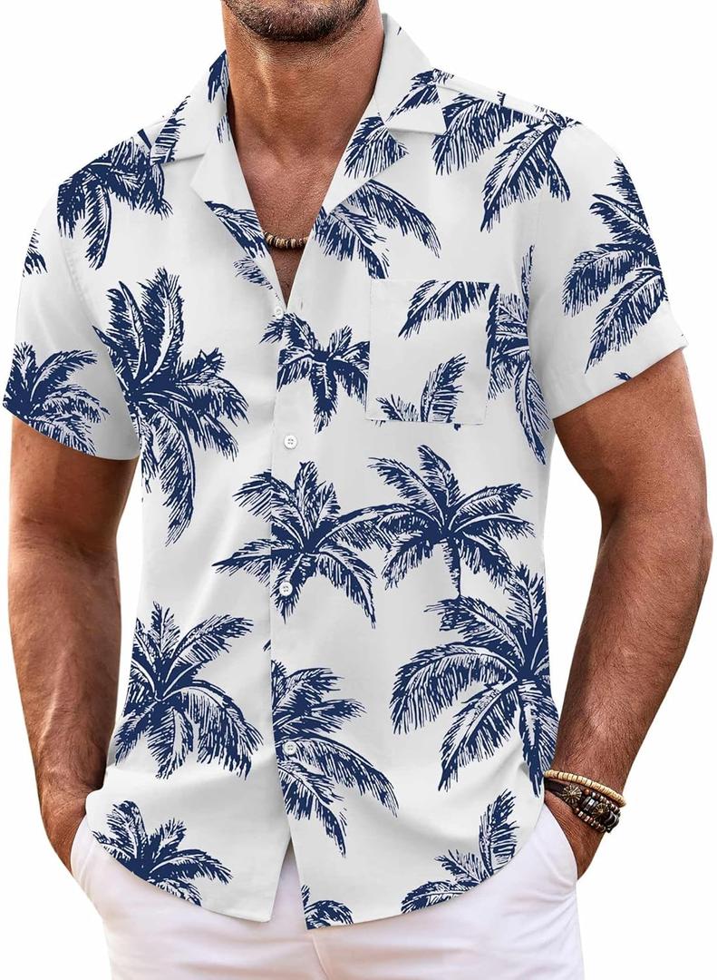 COOFANDY Mens Hawaiian Shirt Short Sleeve Floral Button Down Shirts Tropical Summer Beach Shirts Camp Collar Shirt (Large, Coconut Tree-white) COOFANDY Mens Hawaiian Shirt Short Sleeve Floral Button Down Shirts Tropical Summer Beach Shirts Camp Collar Shirt (Large, Coconut Tree-white)