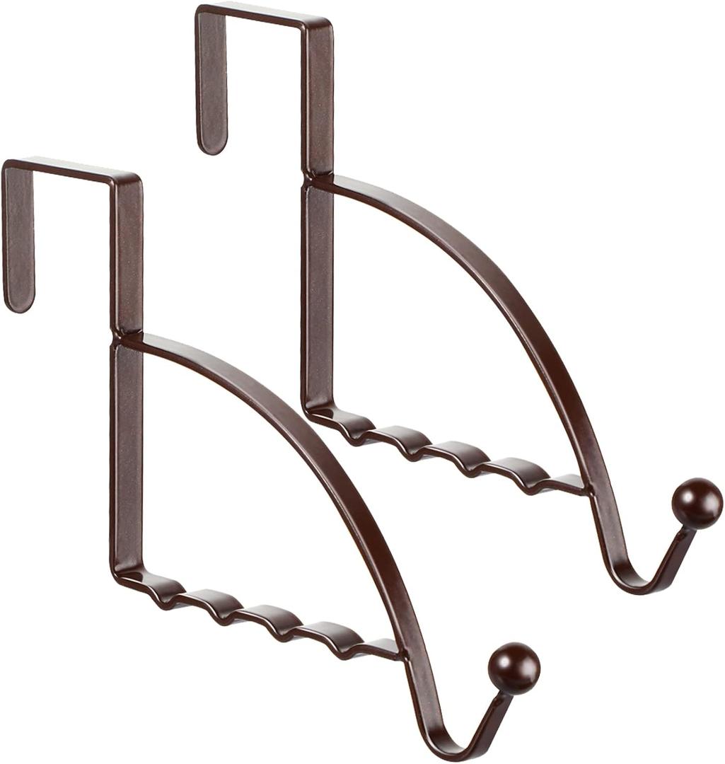 Hotop 2 Pcs Over The Door Hooks Over Door Hanger Sturdy Valet Hooks Mounted Hanging Storage Organizer Rack for Clothes Coats Towels Hats Scarves Purses(Bronze)