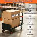 3 in 1 Hand Truck, 600Lbs Capacity, Heavy Duty Collapsible Cart with Retractable Handle, Dolly Cart with 2 Universal Wheel with Brake for Moving Home, Office, School, Shopping, Warehouse, Orange