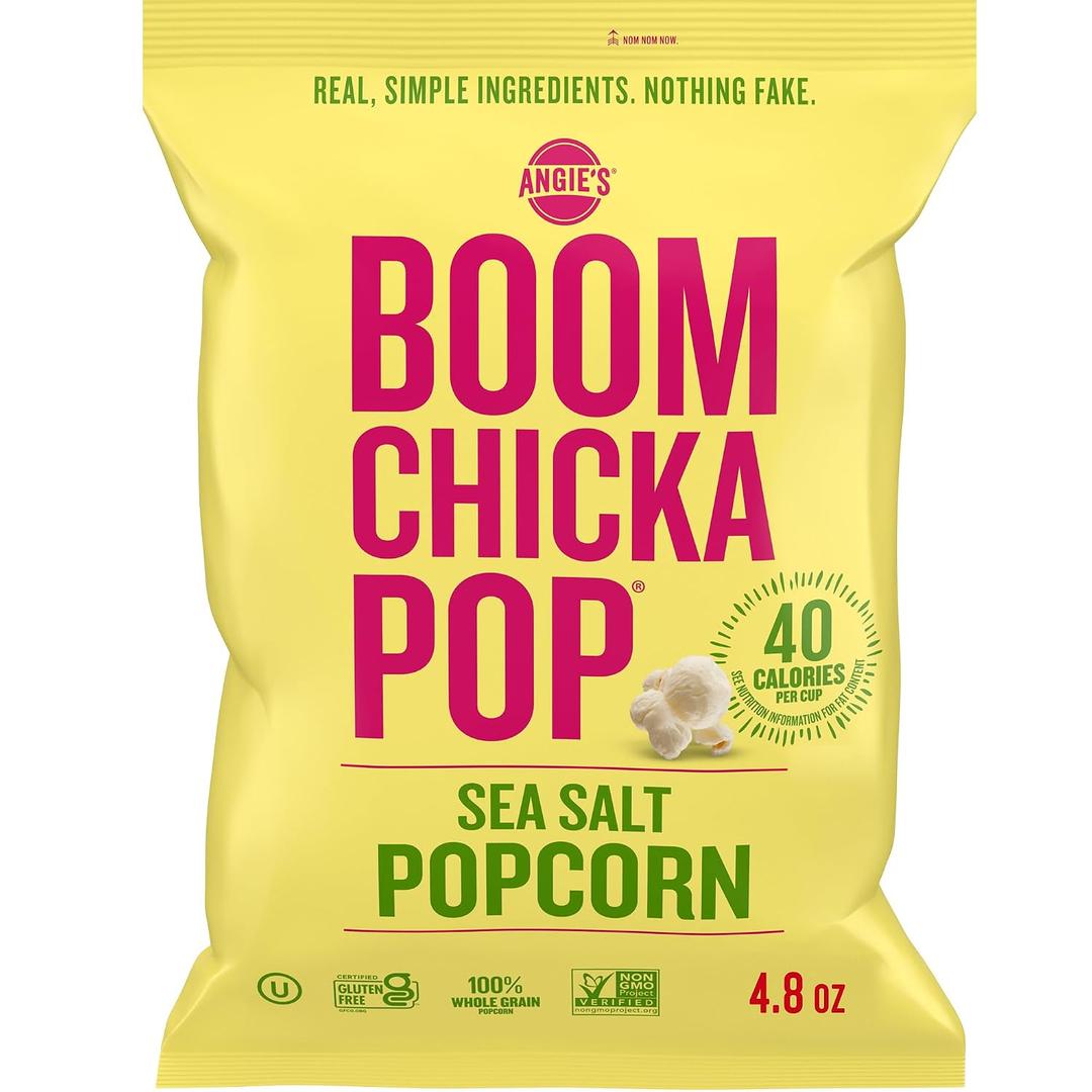 Angie's BOOMCHICKAPOP Sea Salt Popcorn, 4.8 oz. Bag (EXP 07/29/26)