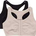 Fruit of the Loom Woment's Front Close Racerback Sport Bra 2 Pack (44, Sand/Black Hue)