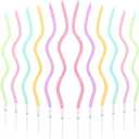 BBTO 12 Pcs Twisted Birthday Candles Spiral Metallic Cupcake Thin Long Cake Candles with Holders for Birthday Wedding Party(Colorful)